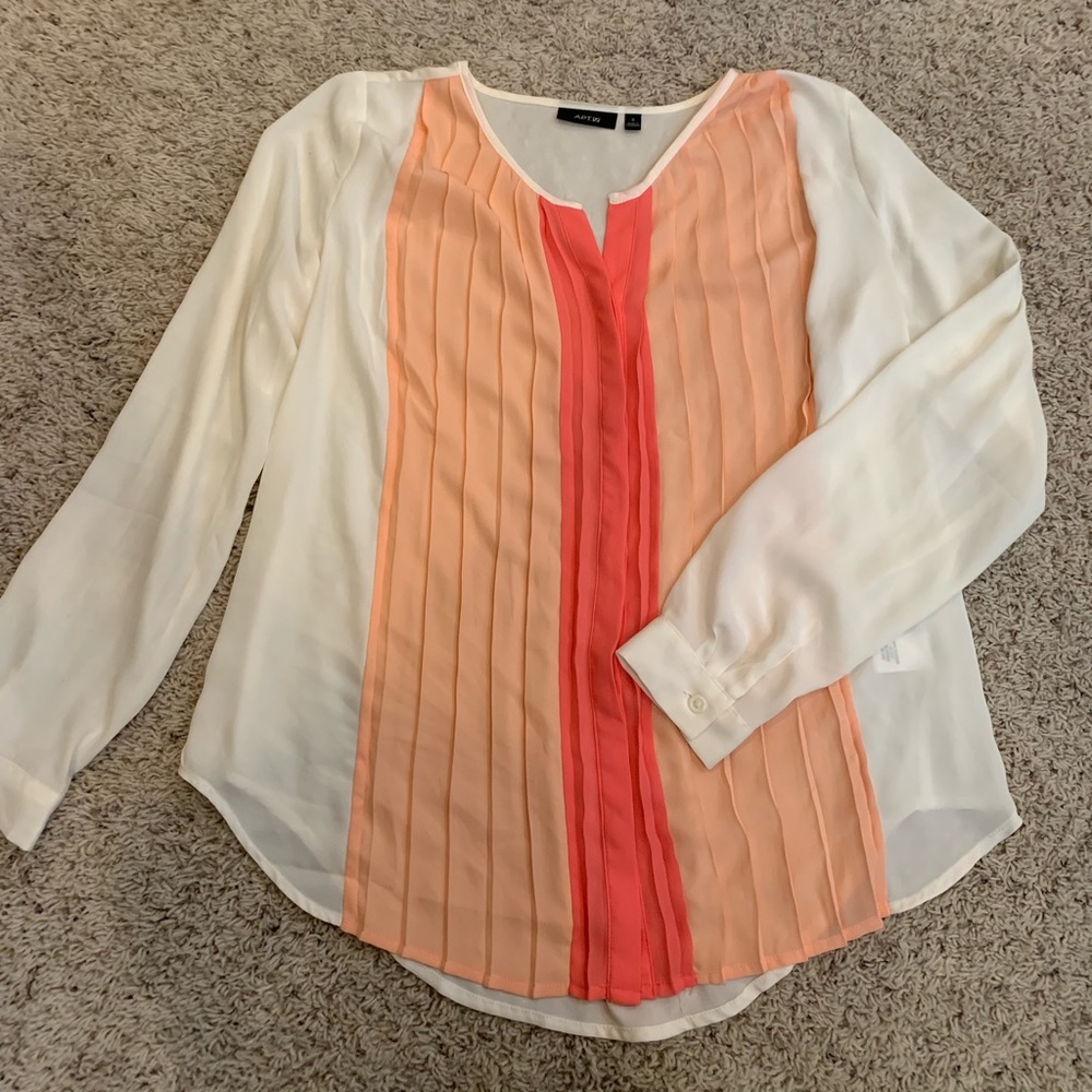 Coral and Cream Button-down Blouse